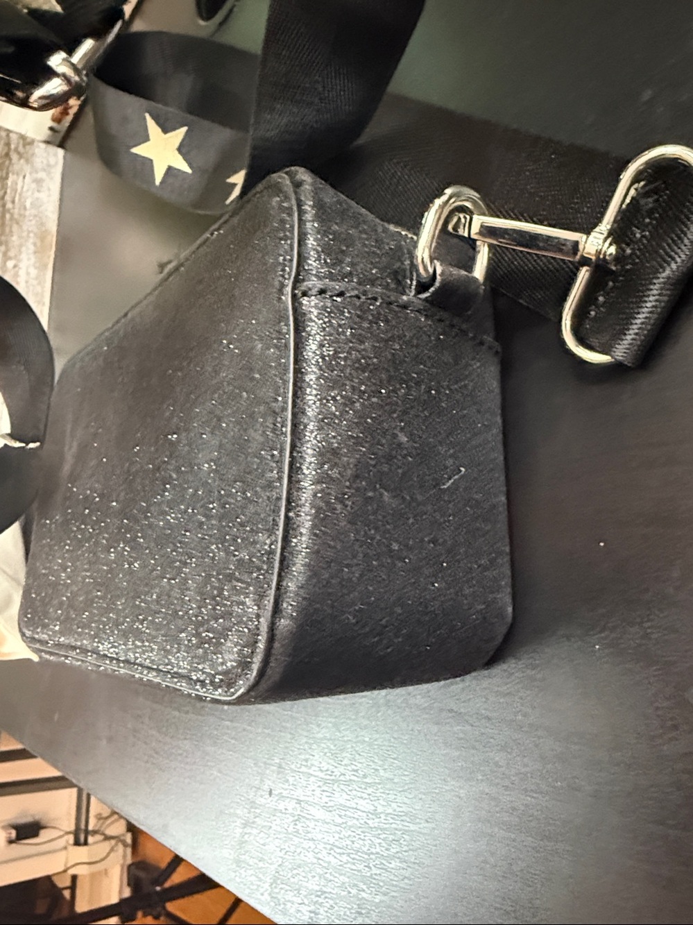 Black Star Crossbody Bag with Patterned Strap - Picture 11 of 12